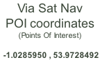Via Sat Nav POI coordinates (Points Of Interest)   -1.0285950 , 53.9728492